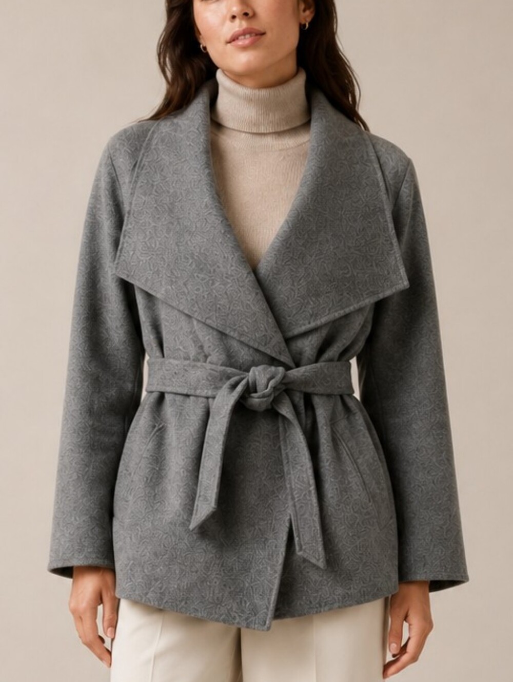 J. Jill Gray Wool Angora Belted Wrap Jacket Size M Quiet luxury classic Preppy